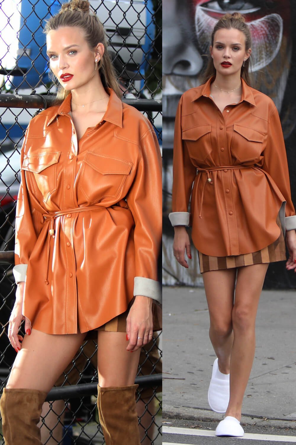 Josephine Skriver doing a Maybelline photoshoot - Leather Jacket 4