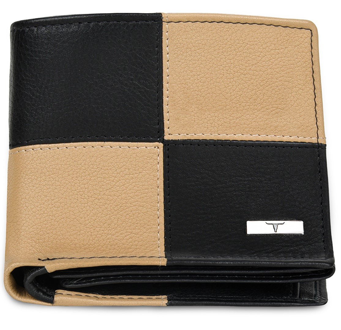 IndiFash Chester Leather Wallet for Men - Black/Beige - Detail