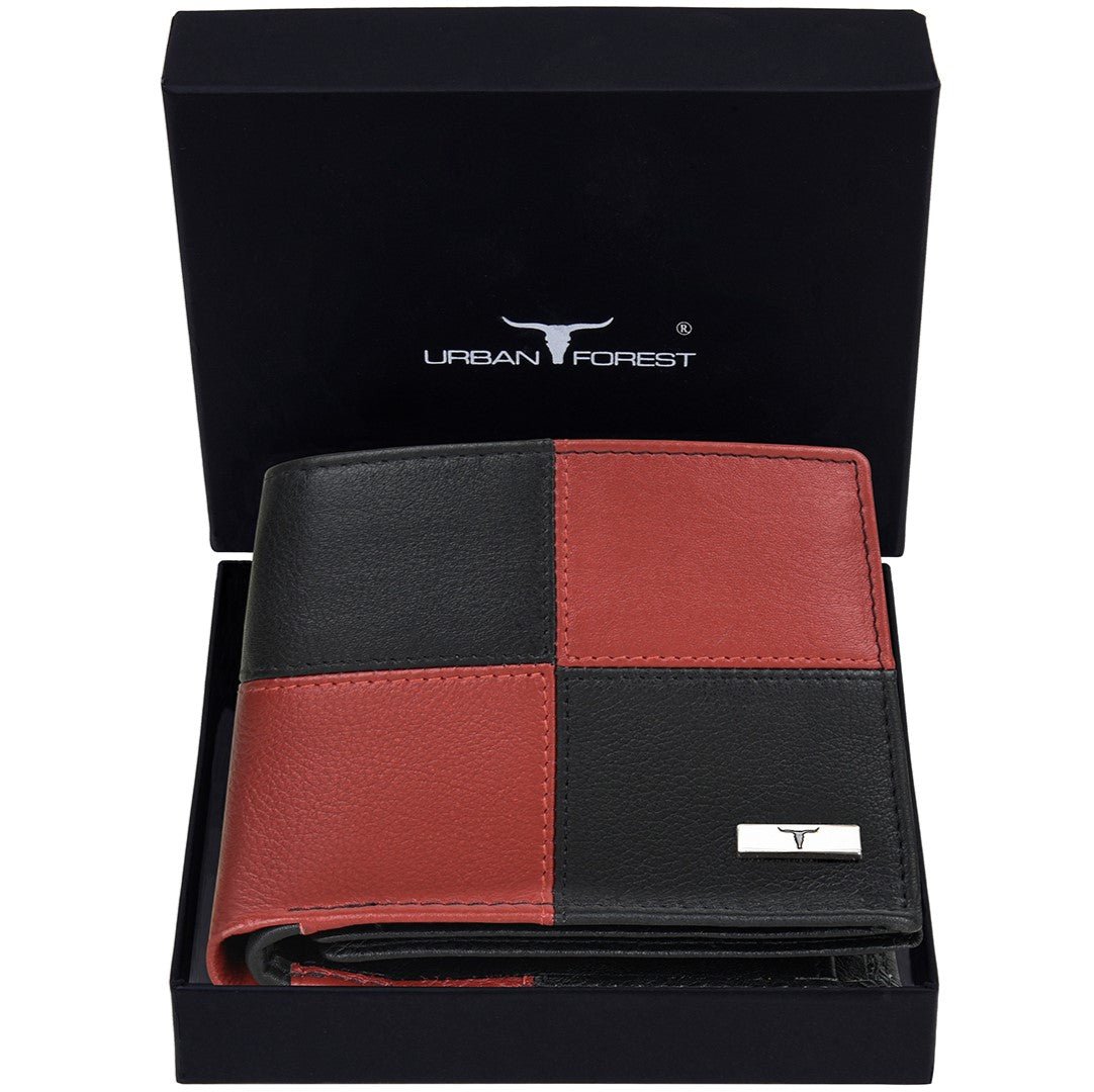 IndiFash Chester Leather Wallet for Men - Black/Red