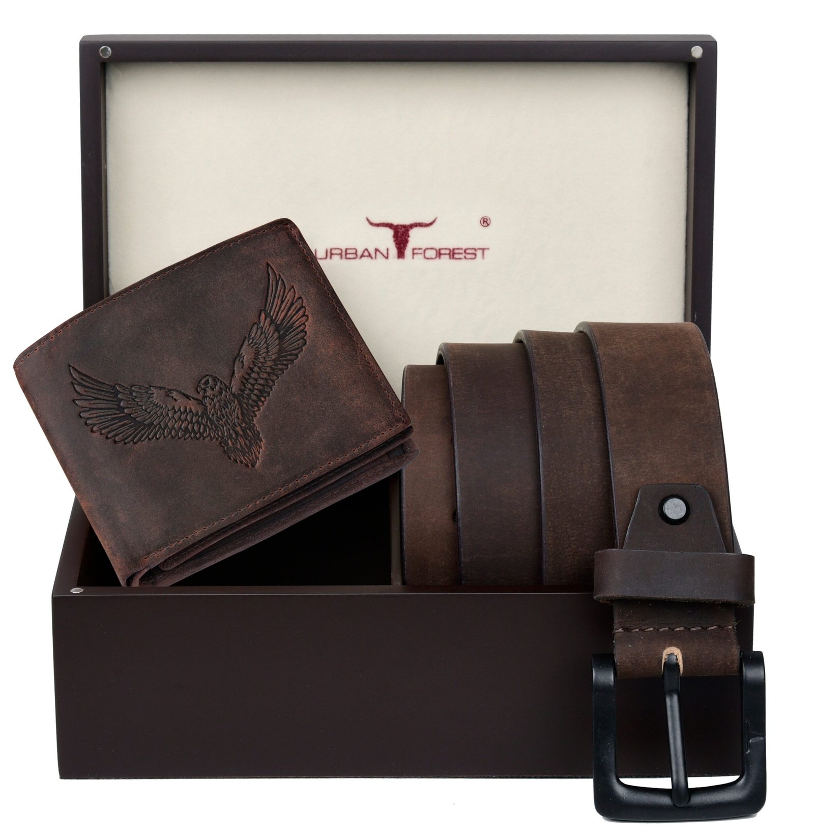 IndiFash Zeke Leather Wallet & Casual Leather Belt Combo Wooden Gift Box Set for Men
