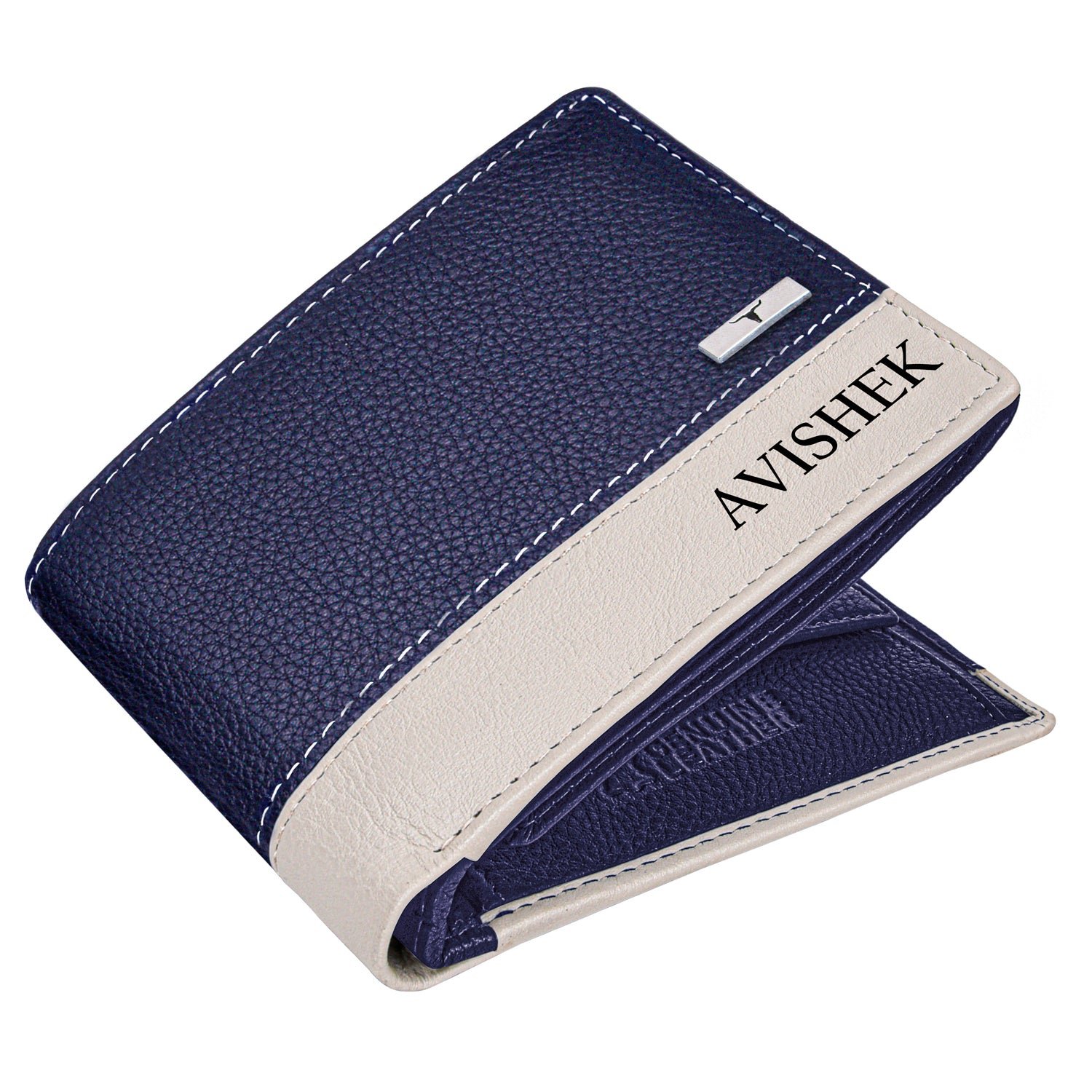 IndiFash Samuel Custom Leather Wallet for Men - Blue/Sand - Detail