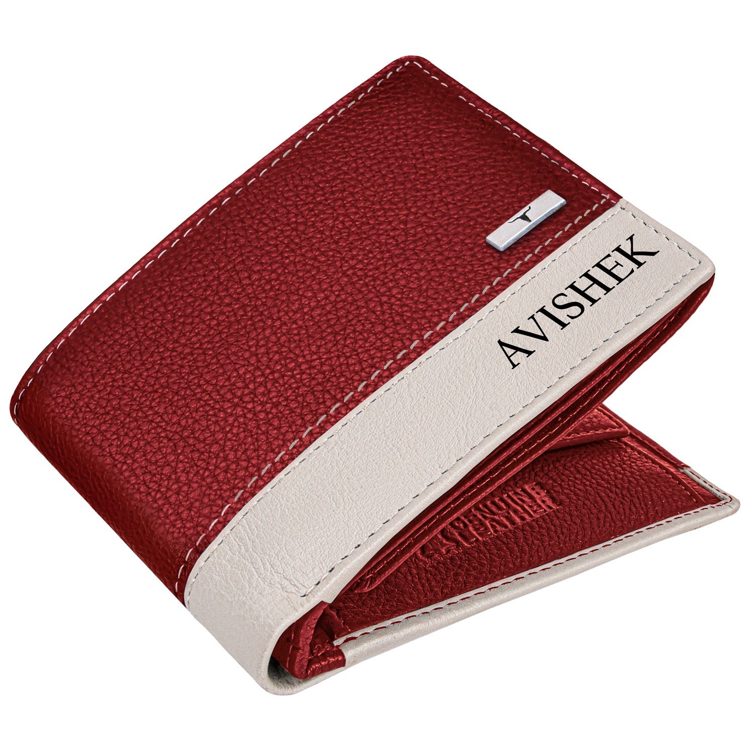 IndiFash Samuel Custom Leather Wallet for Men - Red/Sand - Detail