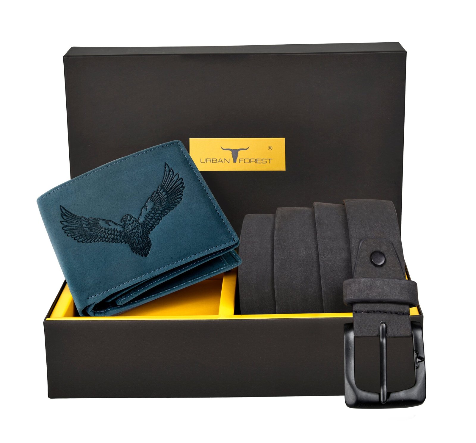 IndiFash Zeke Leather Wallet & Casual Leather Belt Combo Gift Set for Men - Vintage Blue/Grey