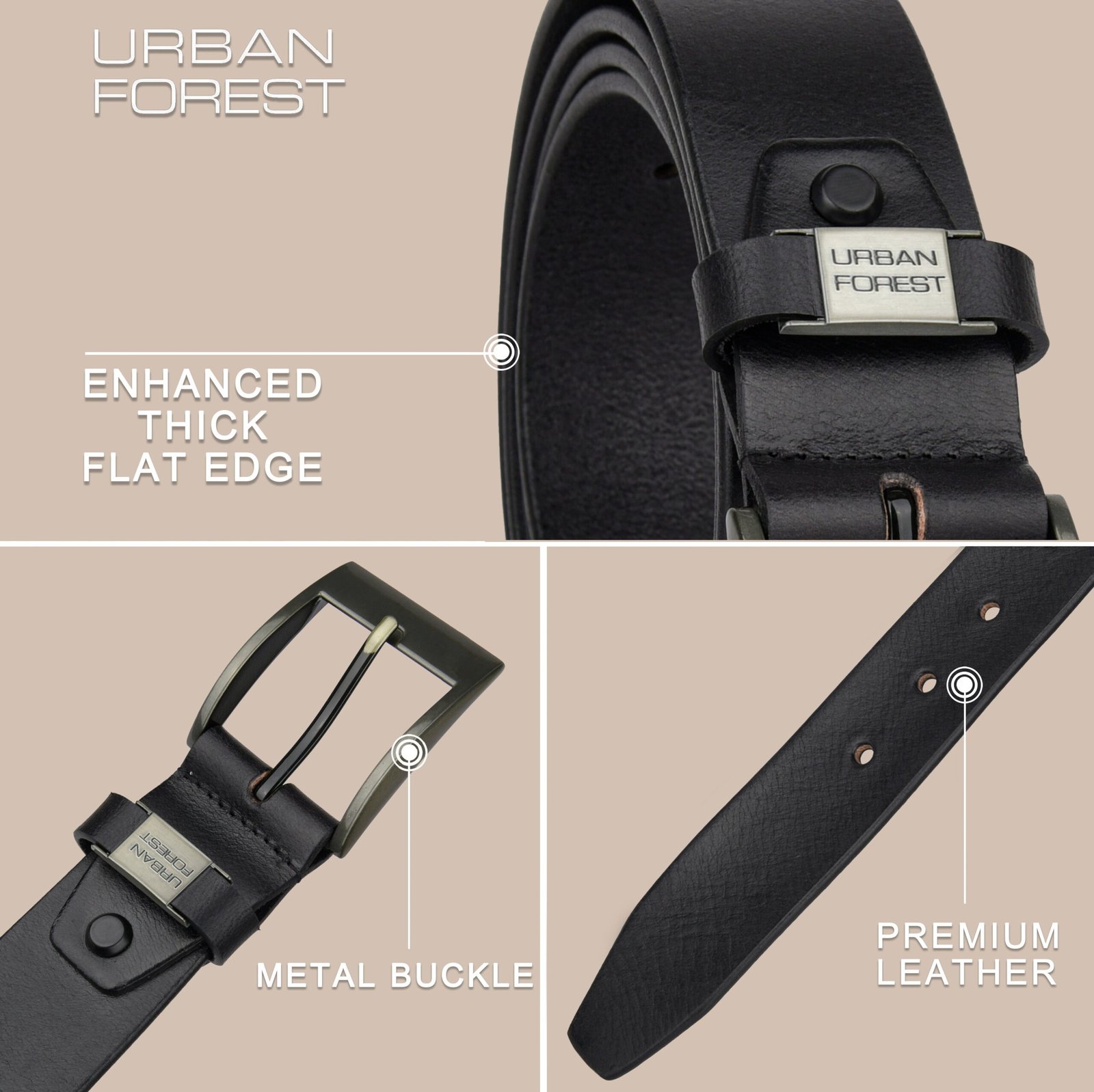 IndiFash Axel Casual Leather Belt for Men - Burnish Black - Detail