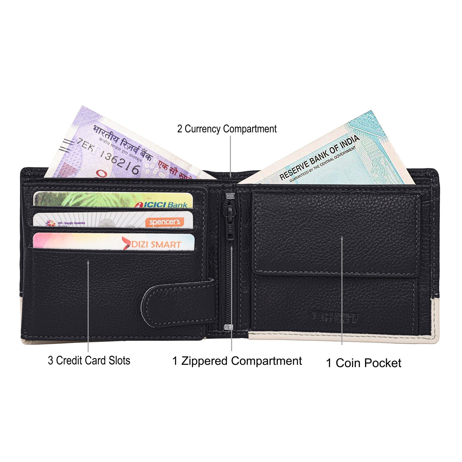 IndiFash Samuel Custom Leather Wallet for Men - Black/Sand 2