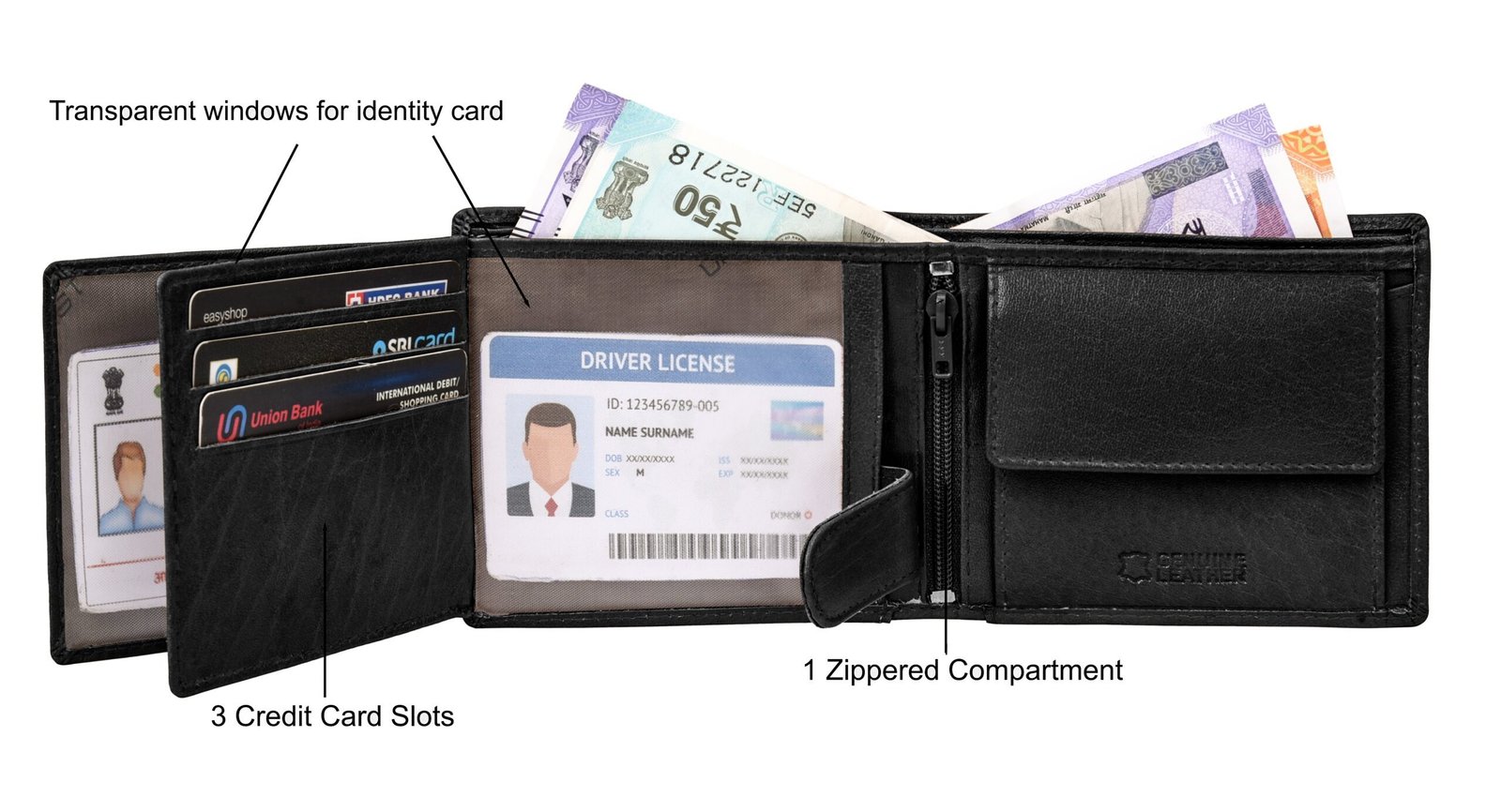 IndiFash Octa Leather Wallet & Reversible Leather Belt Combo Gift Set for Men - Aniline Black 4