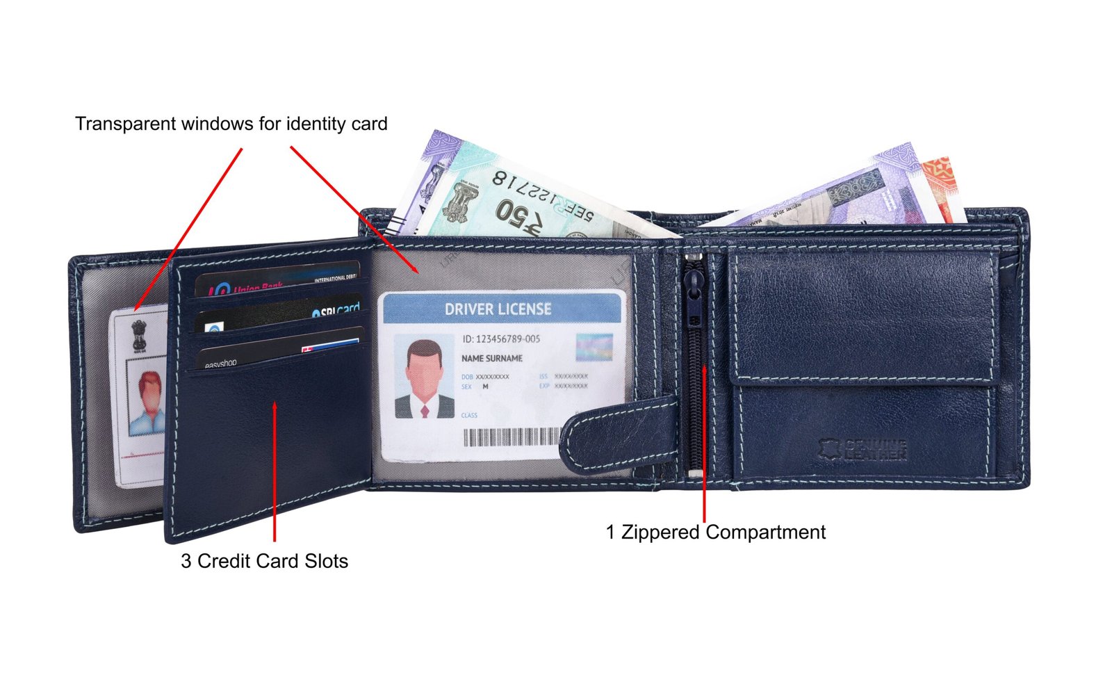 IndiFash Octa Leather Wallet & Reversible Leather Belt Combo Gift Set for Men - Aniline Blue 4