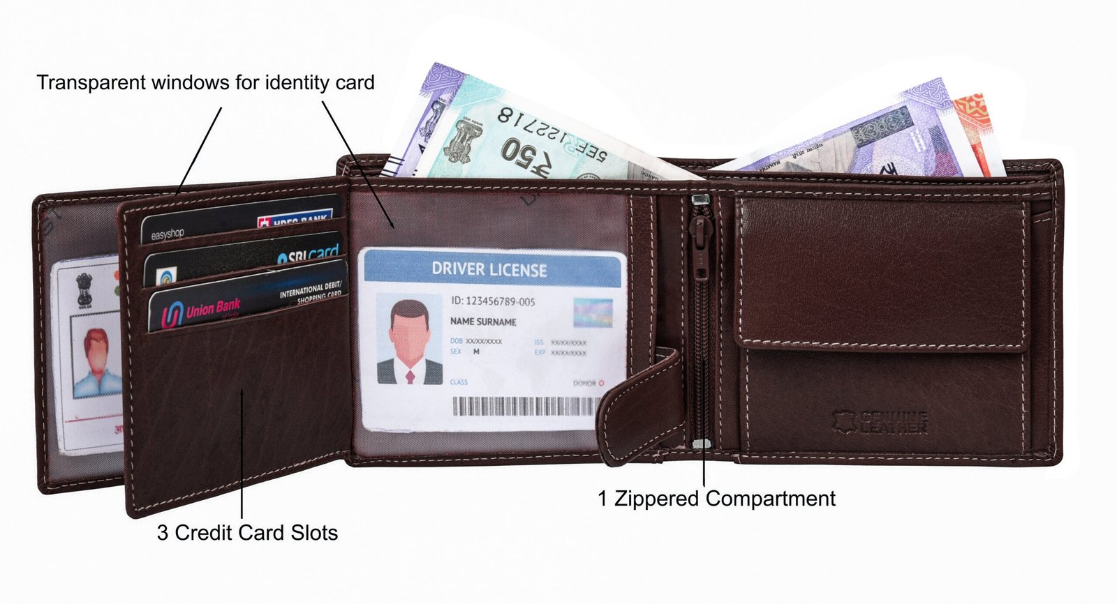 IndiFash Octa Leather Wallet & Reversible Leather Belt Combo Gift Set for Men - Aniline Brown 4