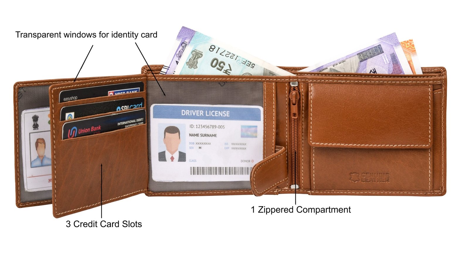 IndiFash Octa Leather Wallet & Reversible Leather Belt Combo Gift Set for Men - Aniline Cognac 4