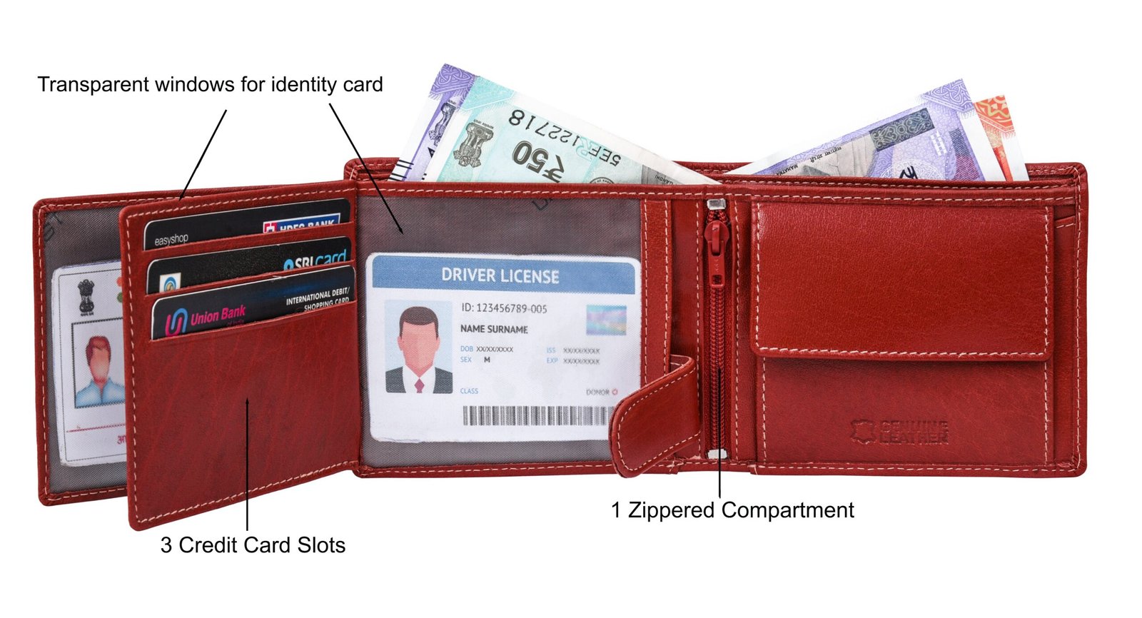 IndiFash Octa Leather Wallet & Reversible Leather Belt Combo Gift Set for Men - Aniline Red 4