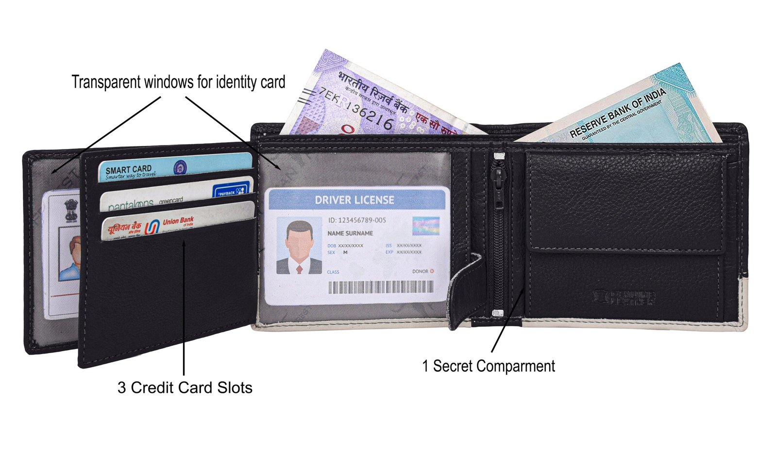 IndiFash Smith Leather Wallet & Reversible Leather Belt Combo Gift Set for Men - Black/Sand 4