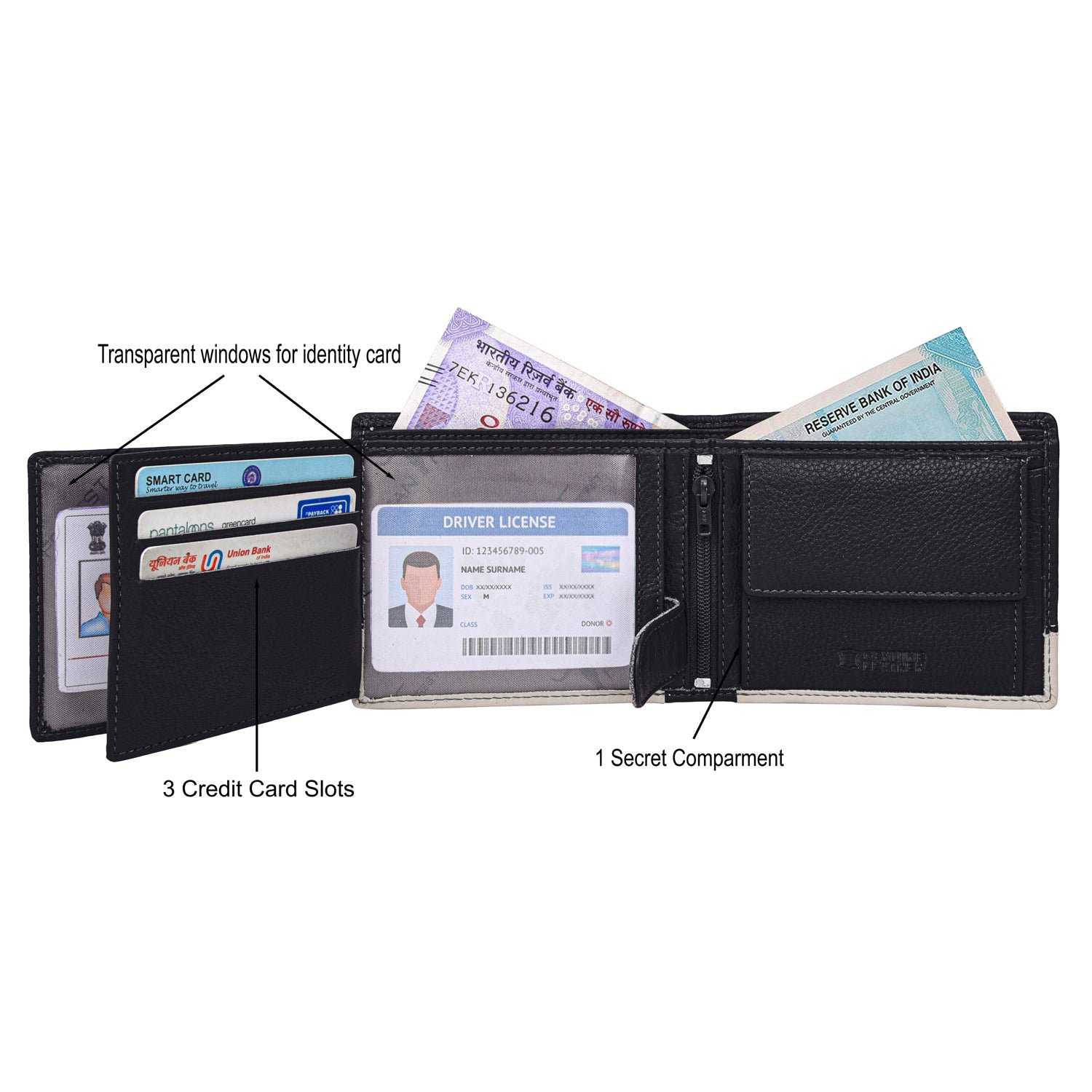 IndiFash Samuel Custom Leather Wallet for Men - Black/Sand 3