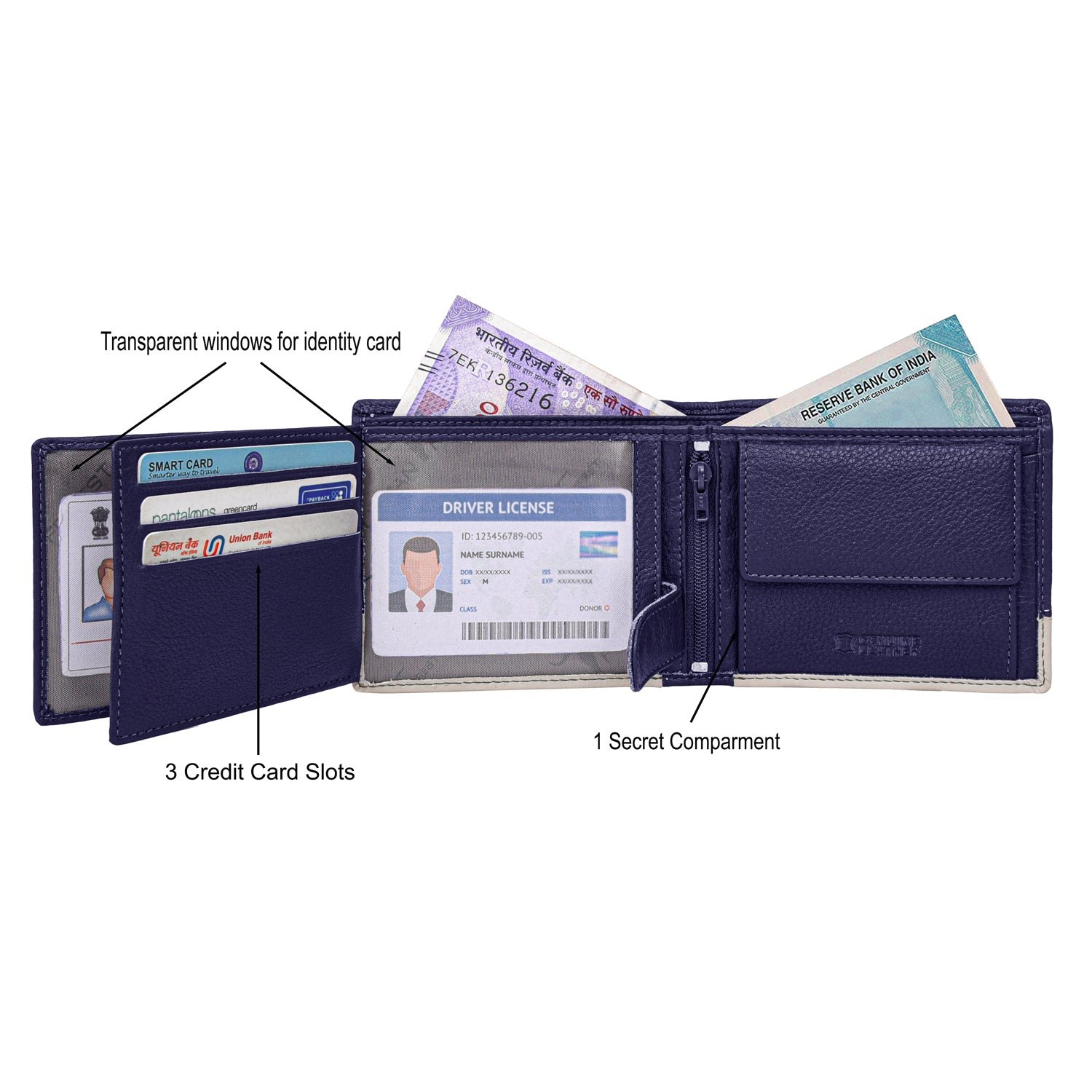 IndiFash Samuel Custom Leather Wallet for Men - Blue/Sand 4