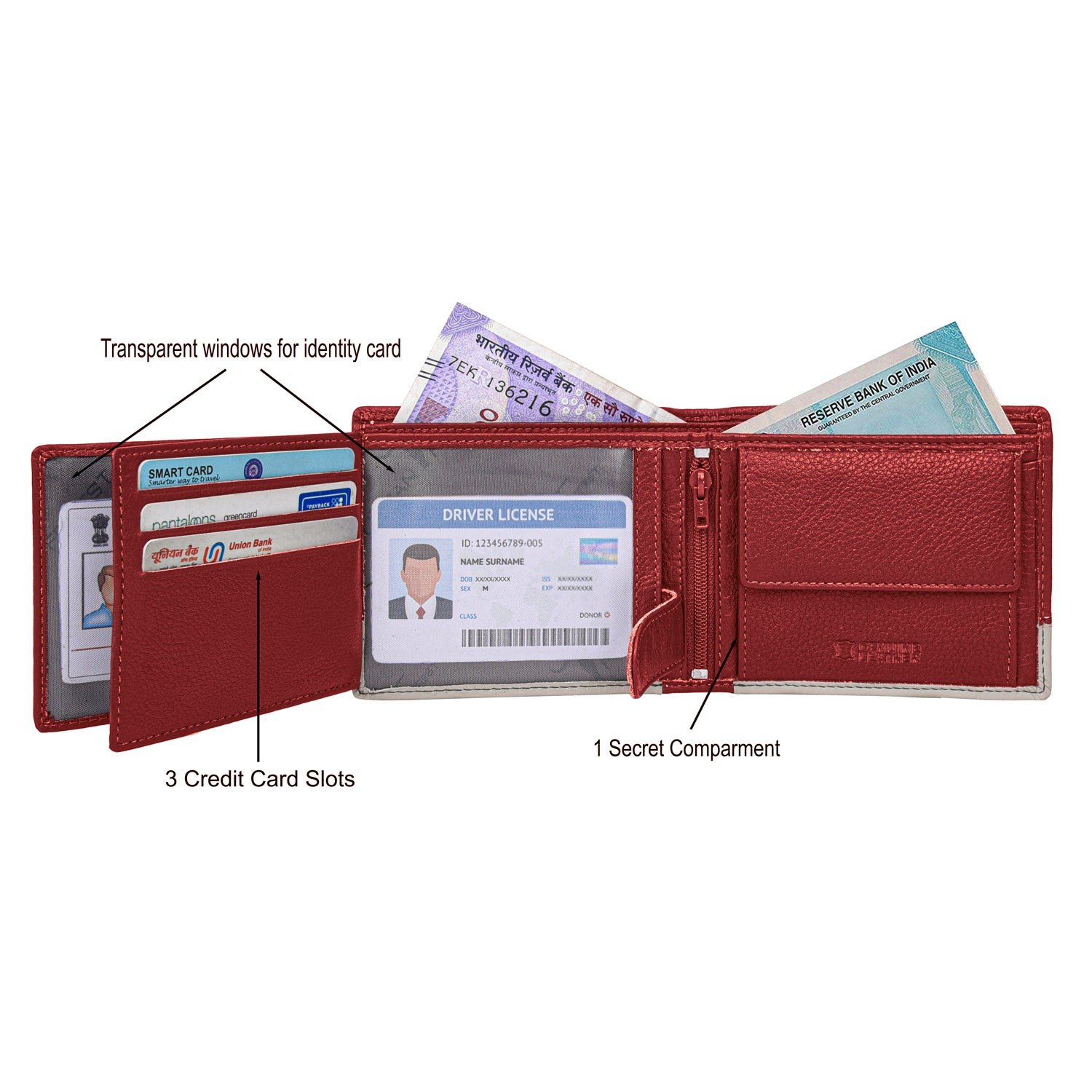 IndiFash Samuel Custom Leather Wallet for Men - Red/Sand 4