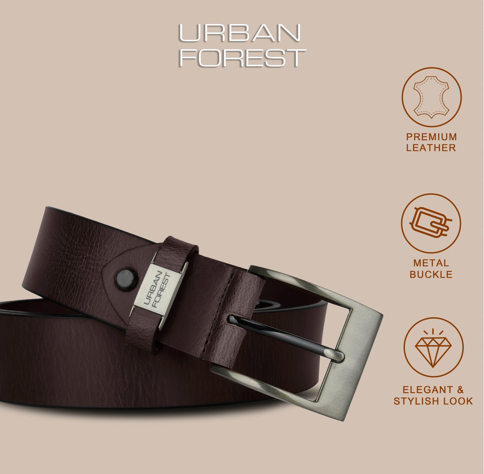 IndiFash Oak Casual Leather Belt for Men - Dark Brown 4