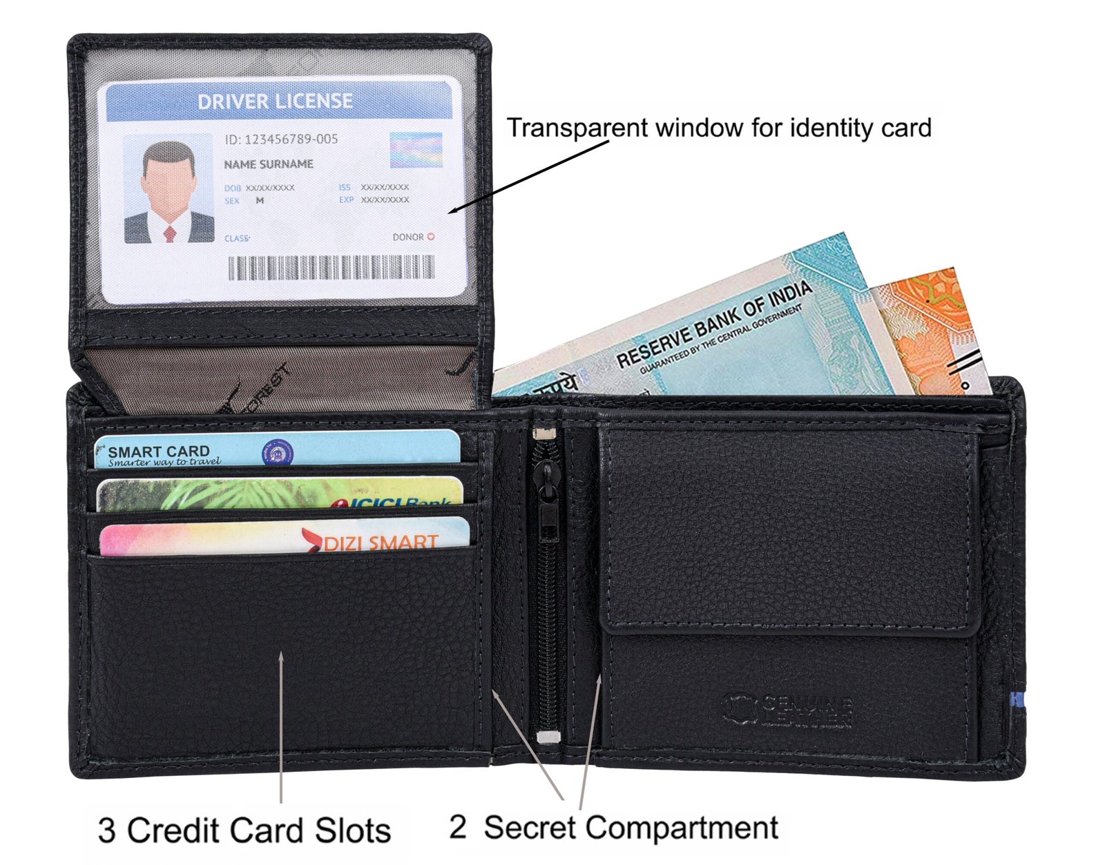 IndiFash Spike Leather Wallet & Reversible Leather Belt Combo Gift Set for Men - Black/Blue 4