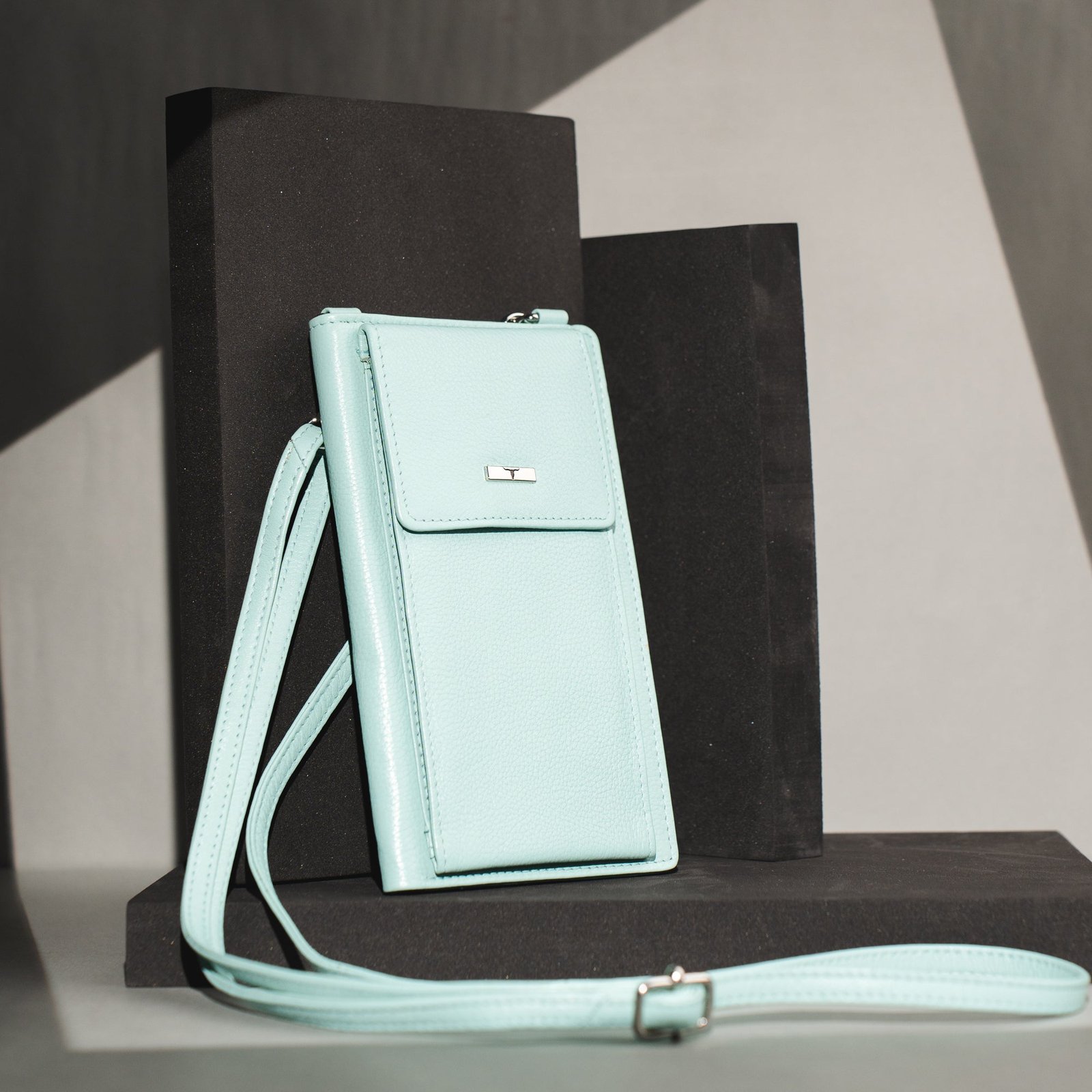 IndiFash Ruby Leather Sling Wallet for Women - Pastel Blue