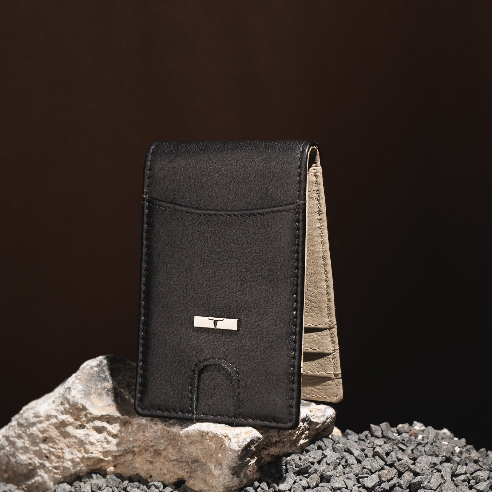 IndiFash Eddy Money Clip Leather Wallet for Men - Black/Sand