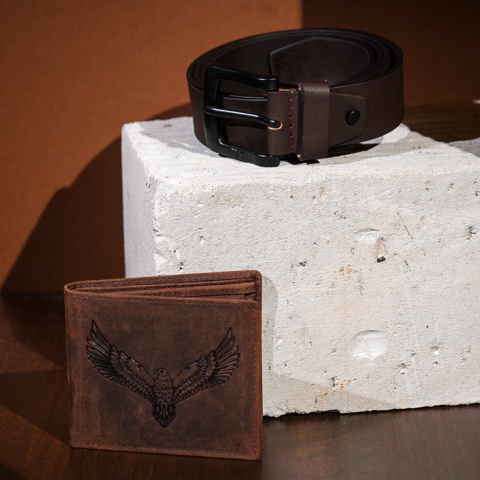 IndiFash Zeke Leather Wallet & Casual Leather Belt Combo Gift Set for Men - Vintage Brown/Grey 2