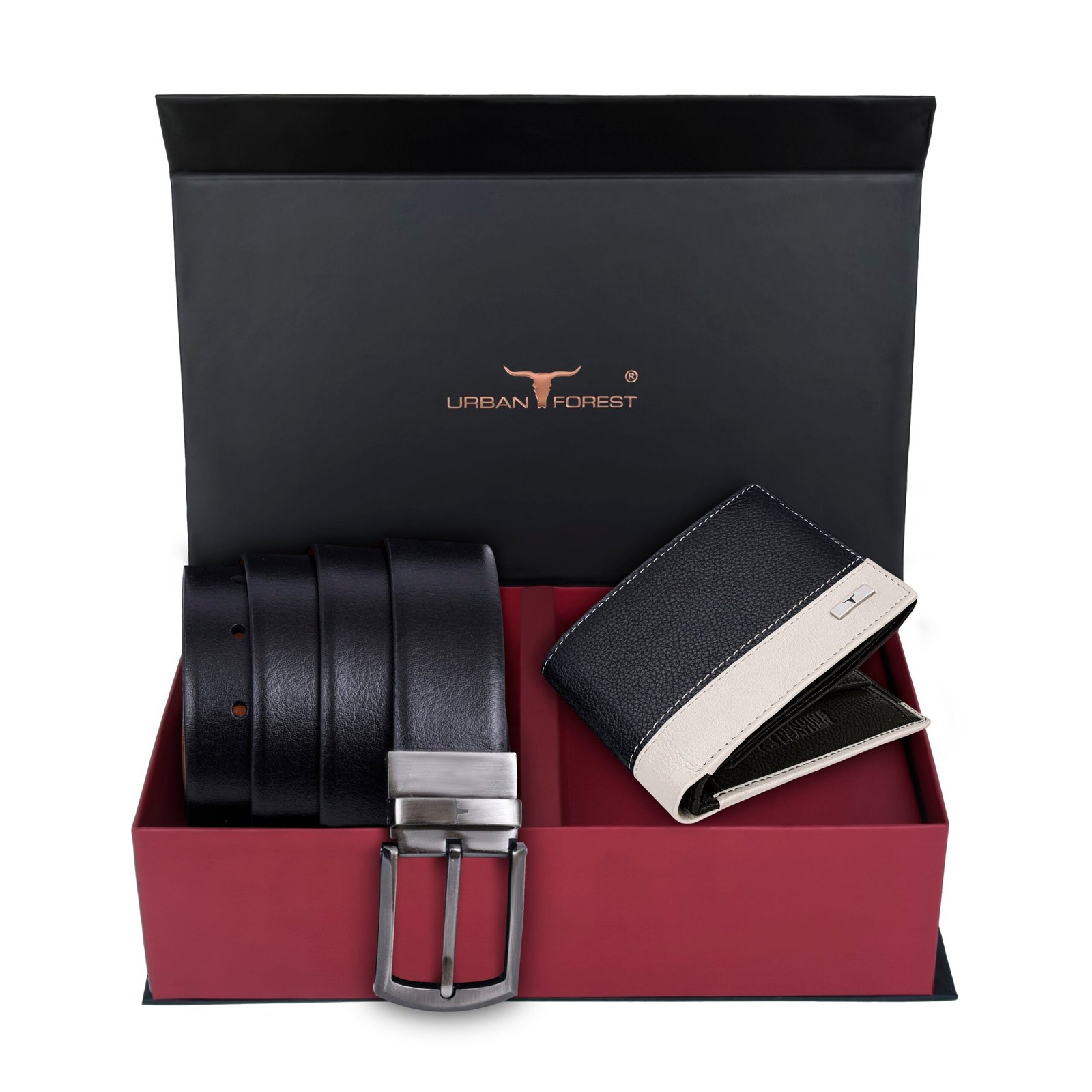 IndiFash Smith Leather Wallet & Reversible Leather Belt Combo Gift Set for Men - Black/Sand