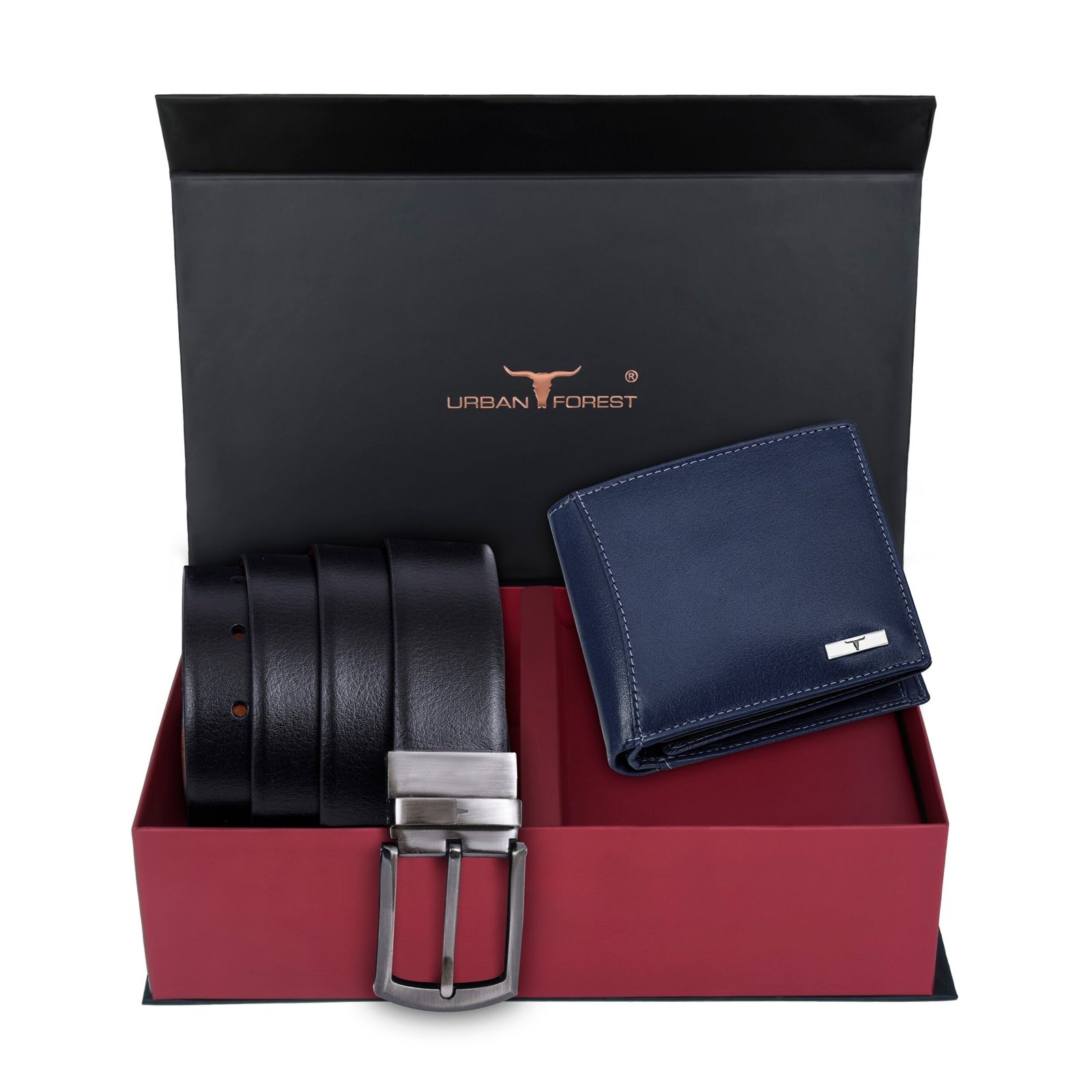IndiFash Octa Leather Wallet & Reversible Leather Belt Combo Gift Set for Men - Aniline Blue