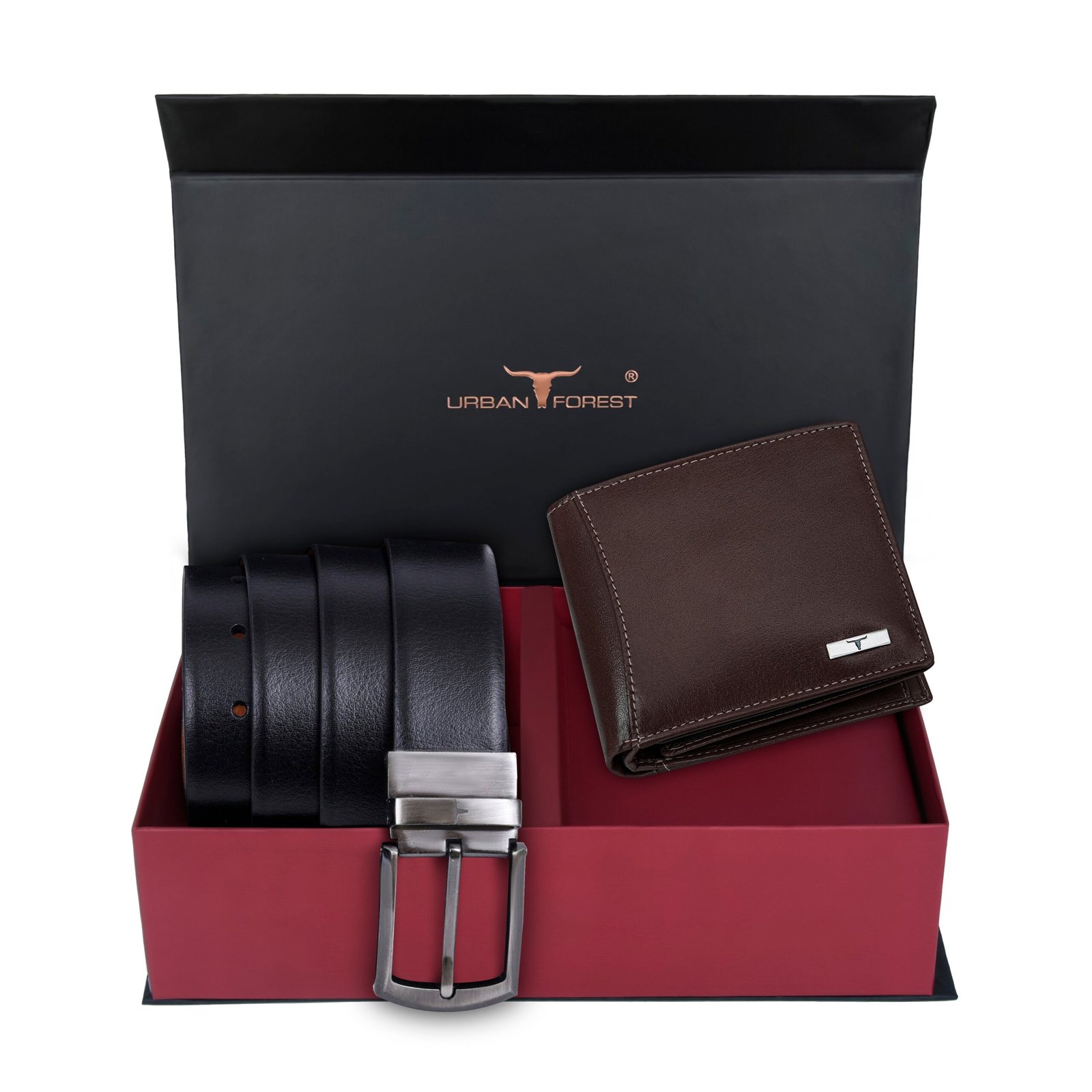 IndiFash Octa Leather Wallet & Reversible Leather Belt Combo Gift Set for Men - Aniline Brown