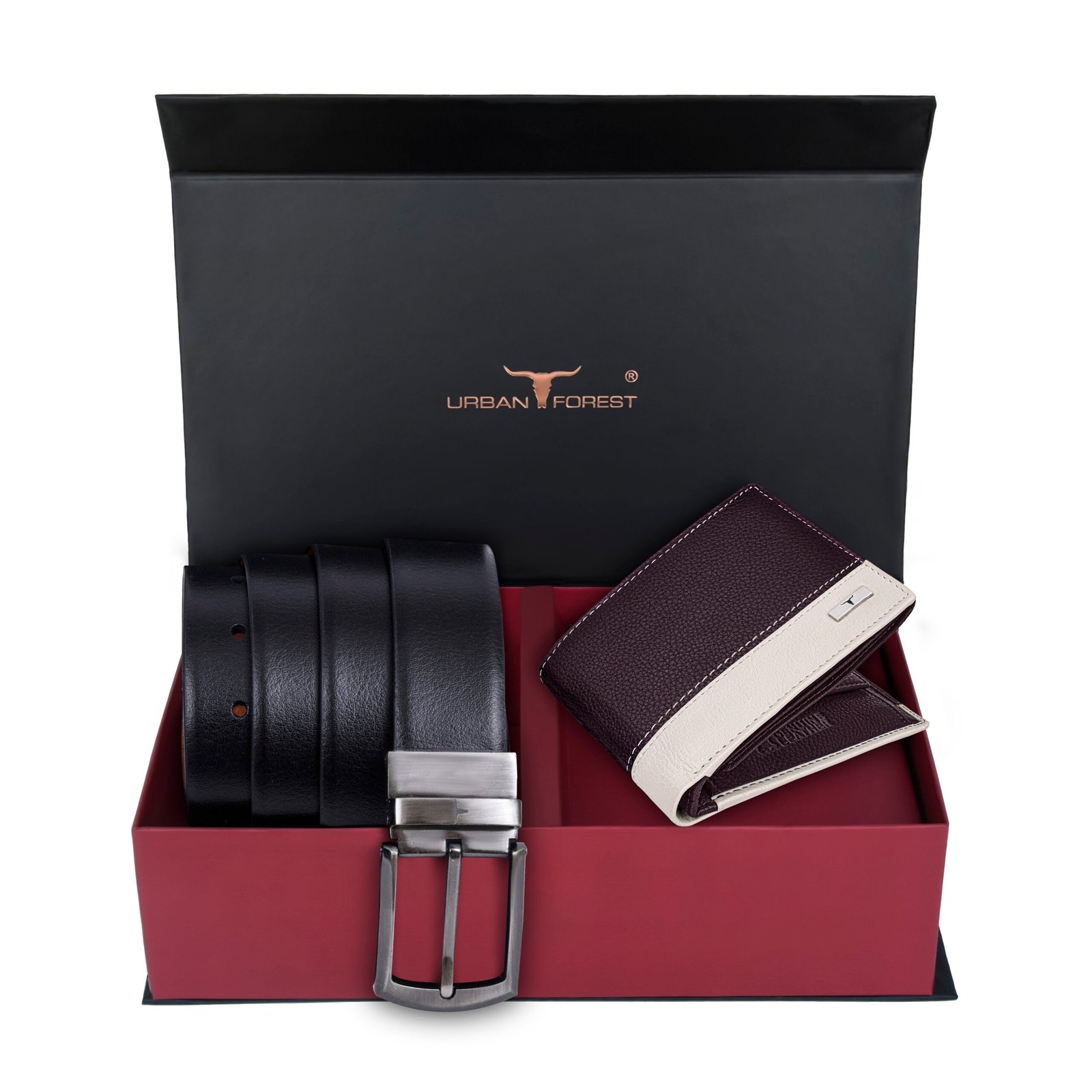 IndiFash Smith Leather Wallet & Reversible Leather Belt Combo Gift Set for Men - Brown/Sand