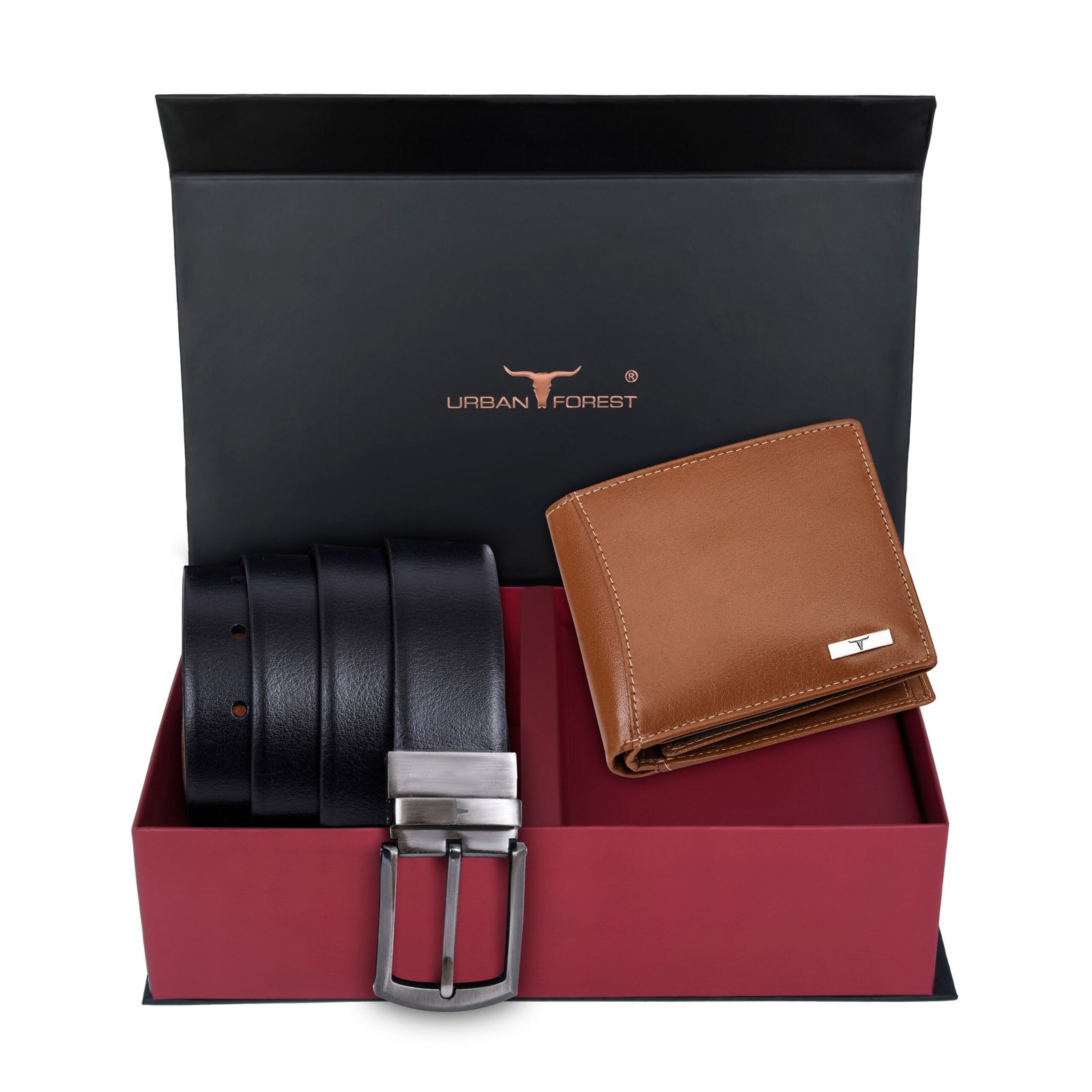 IndiFash Octa Leather Wallet & Reversible Leather Belt Combo Gift Set for Men - Aniline Cognac