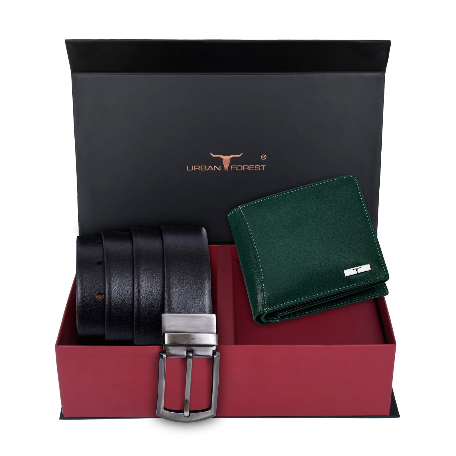 IndiFash Octa Leather Wallet & Reversible Leather Belt Combo Gift Set for Men - Aniline Green