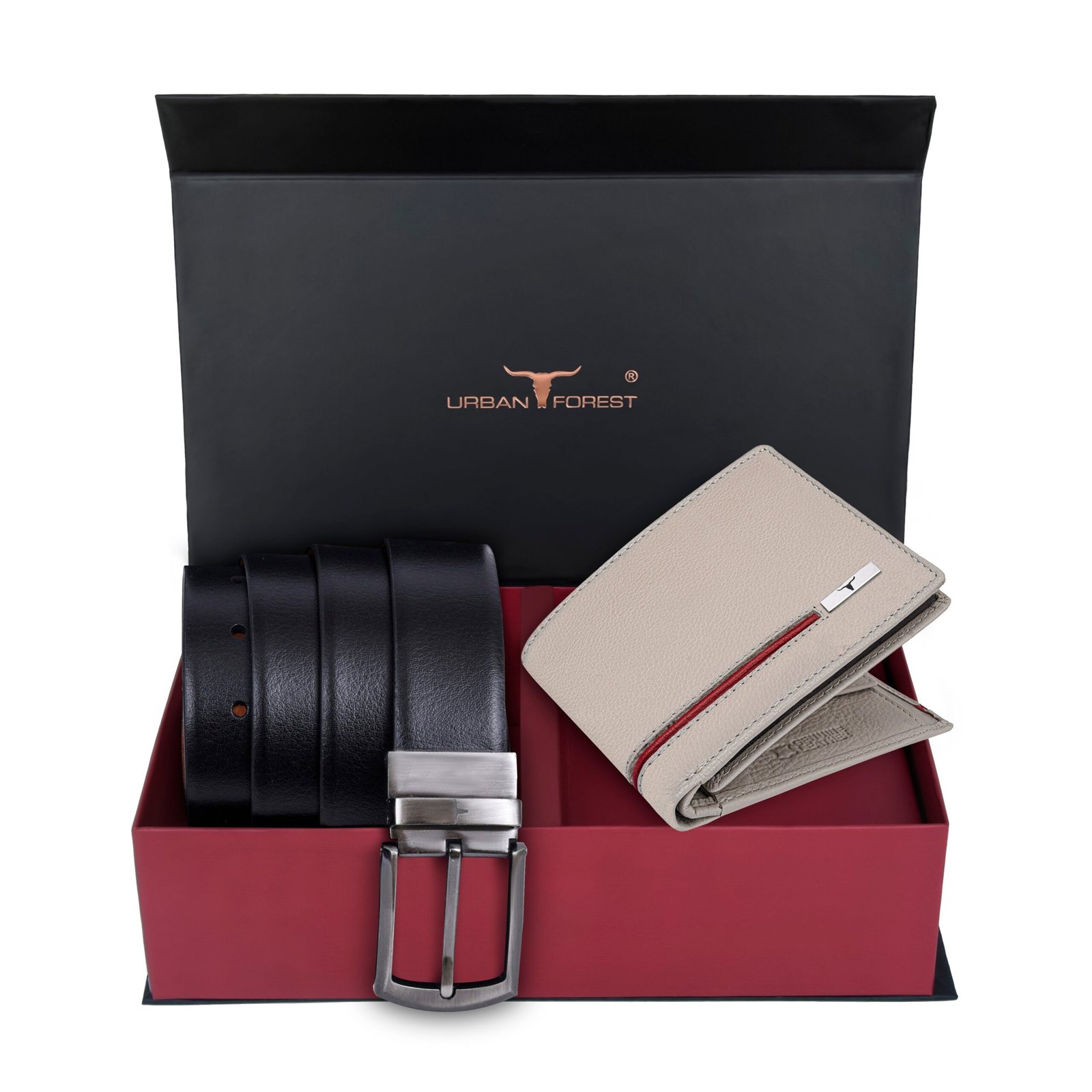 IndiFash Spike Leather Wallet & Reversible Leather Belt Combo Gift Set for Men - Sand/Red