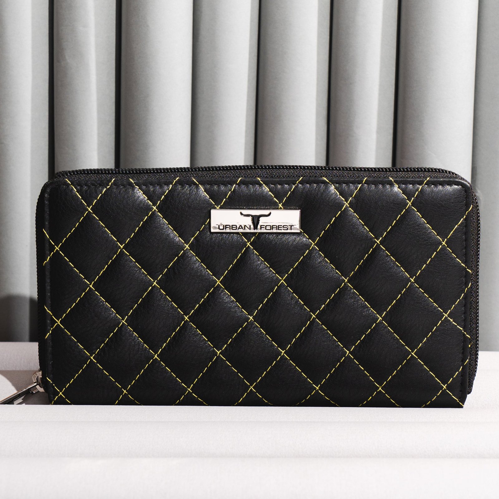 IndiFash Grace Quilted Leather Wallet/Clutch for Women - Black/Yellow